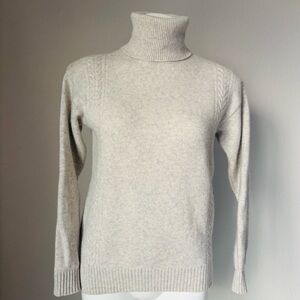 Oats 100% Cashmere Oatmeal Turtleneck Cable Knit Detail Sweater Womens Size M